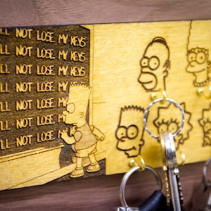 The Simpsons Inspired Chalkboard Gag | Wooden Kerying and Wall Mount | Laser-cut Keyring Rack | Pop Culture 90s Decor and Geeky Gift