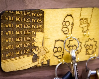 The Simpsons Inspired Chalkboard Gag | Wooden Kerying and Wall Mount | Laser-cut Keyring Rack | Pop Culture 90s Decor and Geeky Gift