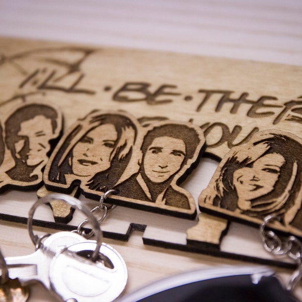 Friends TV Show Inspired "I'll be there for you" | Wooden Keyring and Wall Mount | Laser-cut Keyring Rack | Pop Culture 90s Decor and Gift