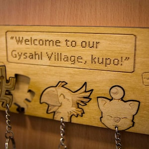 Welcome to our Gysahl Village Inspired Laser cut & Engraved keyring and wall mount | Final Fantasy Gifts | Final Fantasy Keychain for Home
