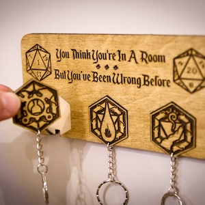 Dungeons and Dragons D&D Inspired | Wooden Keyring and Wall Mount | Laser-cut Keyring Rack | Gaming Home Decor and Geeky Gamer Gift