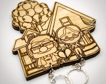 Up Balloon House Inspired  | Wooden Keyring and Wall Mount | Laser-cut Keyring Rack | Pop Culture Disney Decor and Geeky Gift