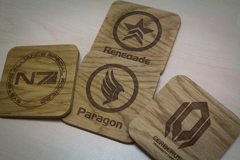 Paragon, Renegade, N7, Cerberus Inspired Drinks Coasters Set of Four image 1