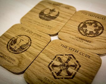 Posavasos con código de culto inspirado en Jedi - Juego de cuatro