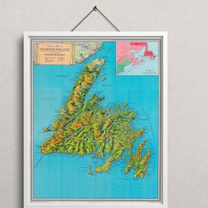 Vintage Kaart van Newfoundland, Newfoundland kaart, Vintage Kaart Print, Oude Kaart, Oude Kaart Print, Kaart van Newfoundland kunst print, nieuwe huis cadeau
