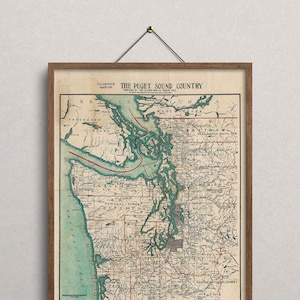 Vintage Map Puget Sound Art Map, Vintage Map Print, Old Map, Old Map Print, Map of Puget Sound, 1910