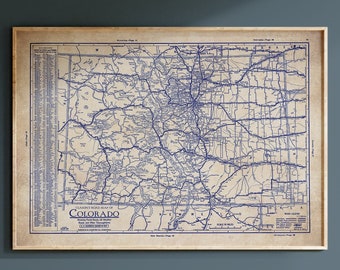 Carte du Colorado, carte vintage du Colorado, ancienne carte du Colorado, carte bleue du Colorado, affiche de carte, carte vintage, impression de carte, amateur d’histoire, carte d’état