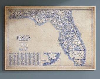 Florida map, Vintage Florida map, old Florida map, Florida blueprint map, map poster, vintage map, map print, history lover, old map