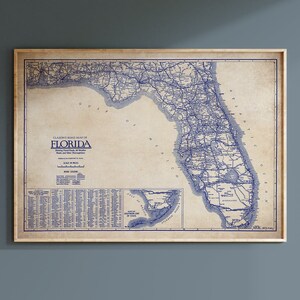 Kaart van Florida, Vintage Florida kaart, oude kaart van Florida, Florida blauwdruk kaart, kaart poster, vintage kaart, kaart afdrukken, geschiedenisliefhebber, oude kaart