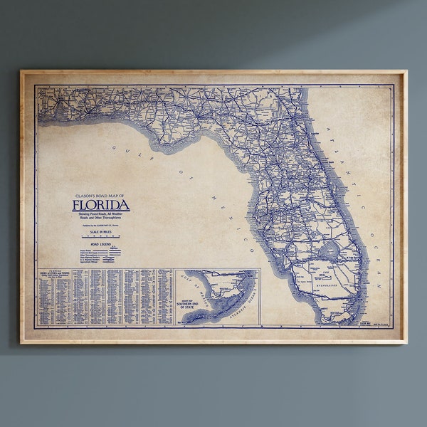 Florida map, Vintage Florida map, old Florida map, Florida blueprint map, map poster, vintage map, map print, history lover, old map