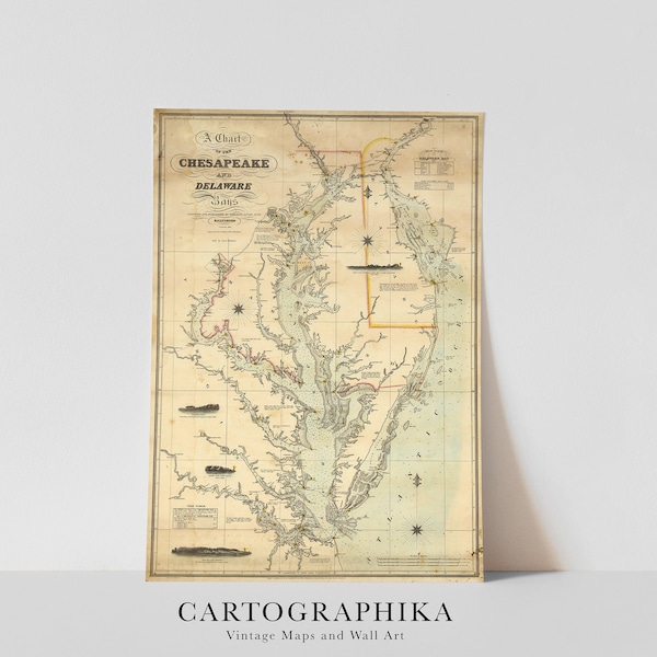 Nautical chart, vintage map, Maryland, Vintage print, old map gift, Chesapeake Bay , history lover gift, Chesapeake Bay art print, Delaware