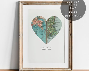 Personalized map, Heart map print, Anniversary gift, Map print, Custom wedding gift, Paper Anniversary, Map Art, Engagement gift