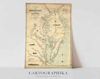 Nautical chart, vintage map, Maryland, Vintage print, old map gift, Chesapeake Bay , history lover gift, Chesapeake Bay art print, Delaware