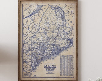 Maine map, Vintage Maine map, Maine wall art, vintage Maine, blueprint map, map poster, vintage map, old map print, history lover, Maine art