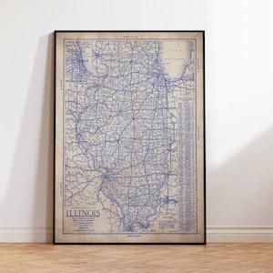 Mappa dell'Illinois, mappa dell'Illinois vintage, vecchia mappa dell'Illinois, mappa del progetto dell'Illinois, poster della mappa, mappa vintage, stampa della mappa, amante della storia, vecchia mappa