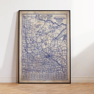 Minnesota kaart, Minnesota kunst, vintage Minnesota kaart, blauwdruk kaart, kaart poster, vintage kaart, oude kaart afdrukken, geschiedenisliefhebber, oud Minnesota