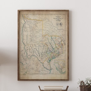 Ancienne carte du Texas, carte vintage du Texas, art mural du Texas, carte vintage du Texas, affiche de carte, carte d'état, ancienne impression de carte, amateur d'histoire, carte d'état du Texas