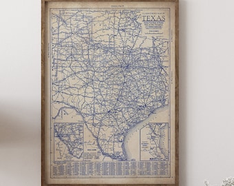 Texas map, Vintage Texas map, Texas wall art, vintage Texas blueprint map, map poster, vintage map, old map print, history lover, state map
