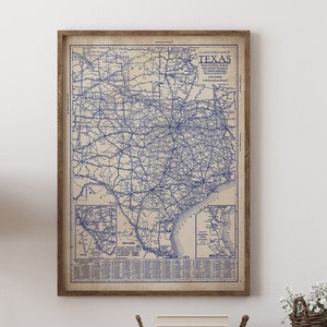Texas map, Vintage Texas map, Texas wall art, vintage Texas blueprint map, map poster, vintage map, old map print, history lover, state map