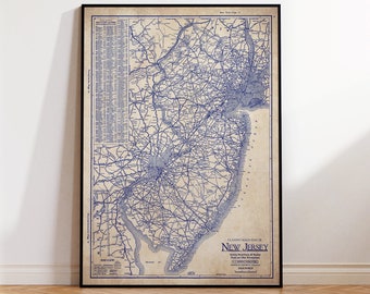 New Jersey map, Vintage New Jersey map, old New Jersey map, New Jersey blueprint map, map poster, vintage map, map print, history lover