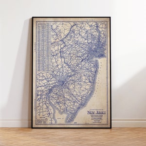 New Jersey map, Vintage New Jersey map, old New Jersey map, New Jersey blueprint map, map poster, vintage map, map print, history lover
