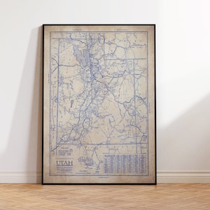 Utah map, Vintage Utah map, old Utah map, Utah blueprint map, map poster, vintage map, map print, history lover, old map