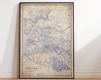 Arizona map, Vintage Arizona map, Arizona wall art, Arizona blueprint map, map poster, vintage map, old map print, history lover, state map