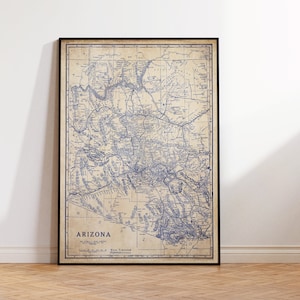 Carte de l'Arizona, carte vintage de l'Arizona, art mural de l'Arizona, plan de l'Arizona, affiche de carte, carte vintage, impression de carte ancienne, amateur d'histoire, carte de l'État