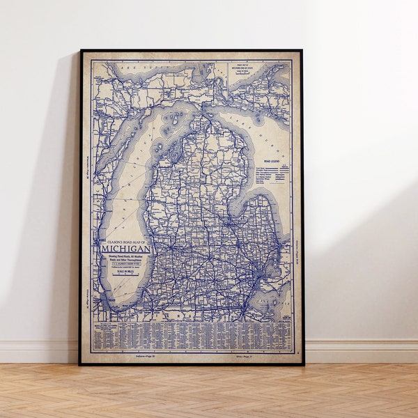 Michigan map, Vintage Michigan map, Michigan wall art, vintage Michigan blueprint map, map poster, vintage map, old map print, history lover