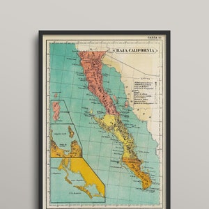 Vintage Map Baja California, Art Map, Vintage Map Print, Old Map, Old Map Print, Map of Baja California, 1899