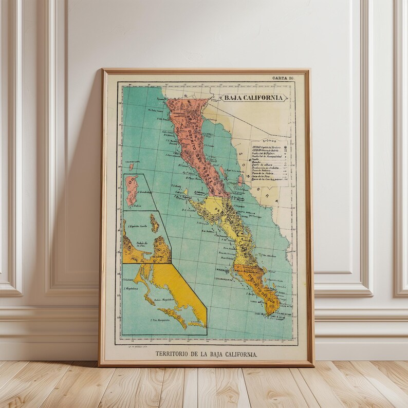 Impression de carte vintage de Basse-Californie - Art de 1899 sur papier mat image 14