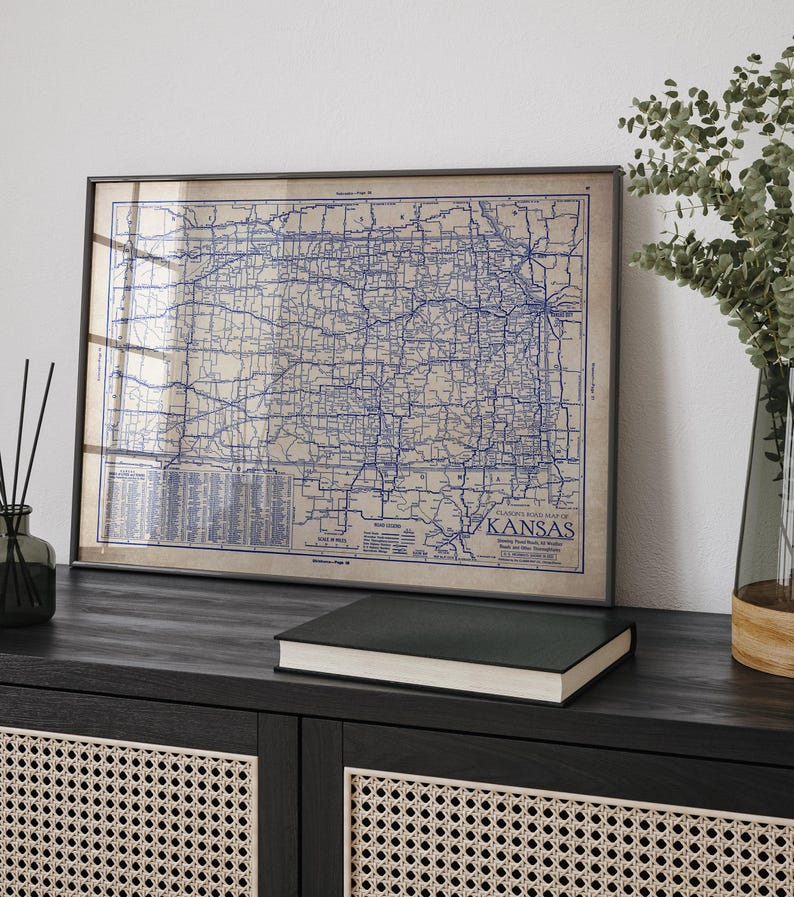 Vintage Kansas Map Print, Blueprint Style (1930s Roads and Highways) - Etsy