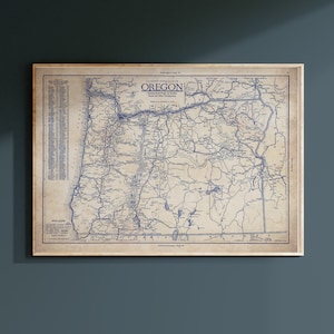 Oregon-kaart, vintage Oregon-kaart, blauwdrukkaart, kaartposter, vintage kaart, geschiedenisliefhebber, oude kaart, historische kaart Oregon, kaartcadeau Oregon, Oregon