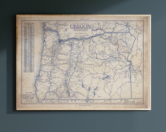 Oregon map, Vintage Oregon map, blueprint map, map poster, vintage map, history lover, old map, Oregon historic map, Oregon map gift, Oregon