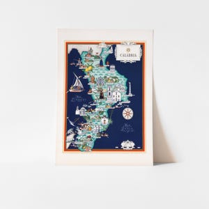 Mapa Kalabrii w stylu vintage, Włochy w wersji ilustrowanej (8x10 lub 16x20 cali) zdjęcie 9