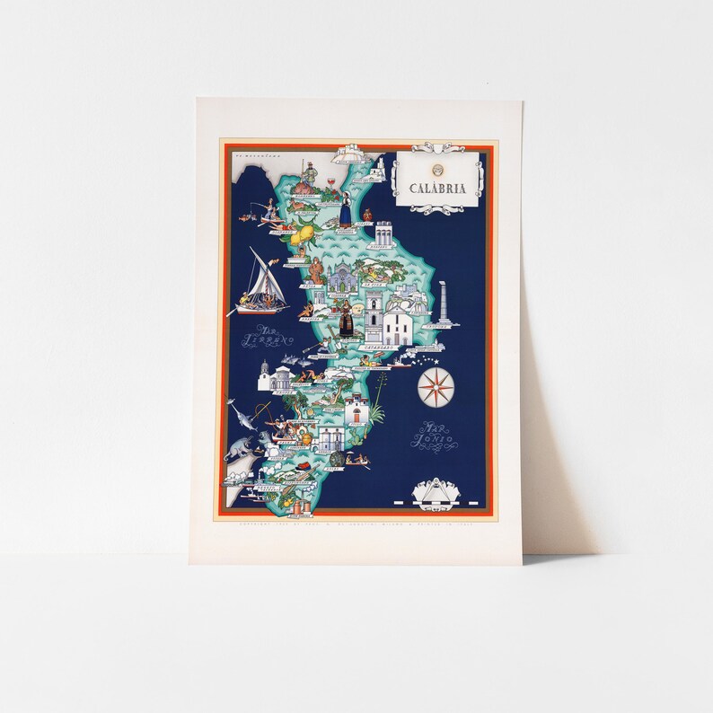 Mapa Kalabrii w stylu vintage, Włochy w wersji ilustrowanej (8x10 lub 16x20 cali) zdjęcie 9