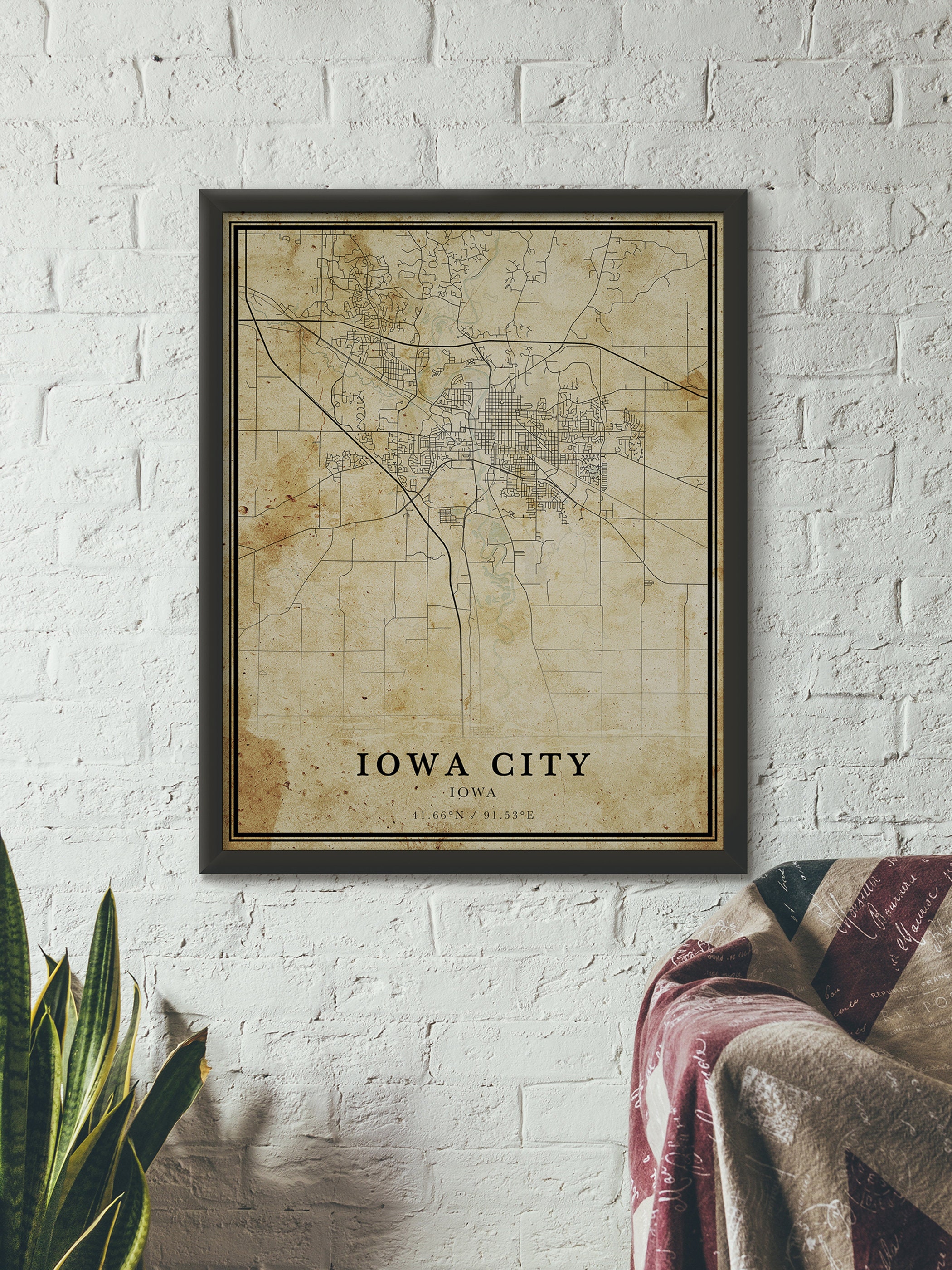 Vintage Iowa City Map Iowa Vintage style Map City Map Iowa | Etsy