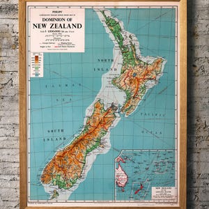 Vintage New Zealand Map Print - 1951 Retro Wall Art image 6