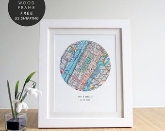 Circle Map Art, Map Circle, Circle Map Print, Personalized Map Framed, Personalized Map Gift, New Home Map Gift, Wood Framed, City Map
