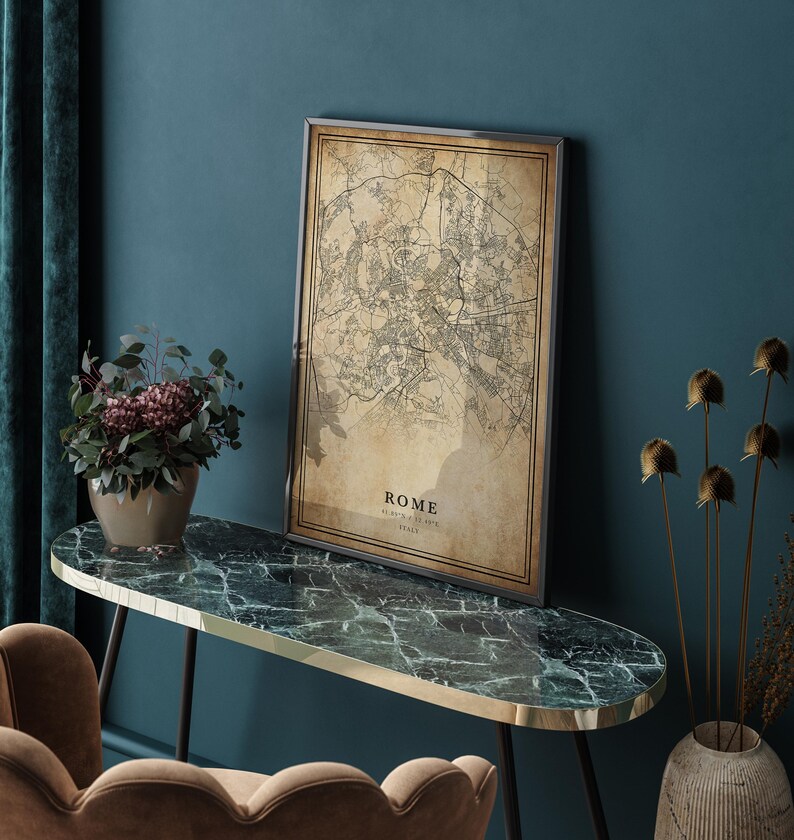 Rome Vintage Map Print: Minimalist City Art on Canvas or Paper image 7