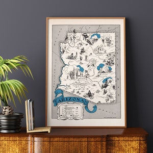 Impresión de arte del estado de Arizona, mapa de Arizona, arte de pared de Arizona, mapa vintage de Arizona, mapa de niños, cartel de mapa, mapa vintage, impresión de mapa antiguo, amante de la historia