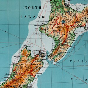 Vintage New Zealand Map Print - 1951 Retro Wall Art image 9