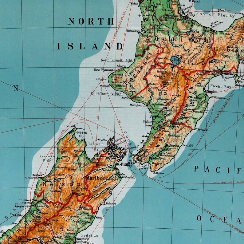 Vintage New Zealand Map Print - 1951 Retro Wall Art image 9