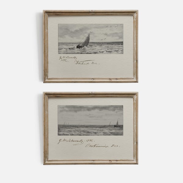 Open Sea, 19th Century – Set of 2 Antique Nautical Seascape Prints | Vintage Coastal Wall Art Pair