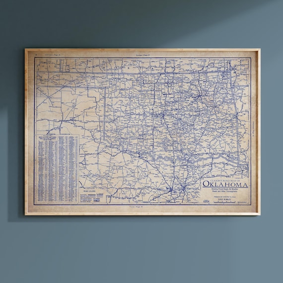 Oklahoma Map Poster: Vintage 1930s Blueprint - Historic Roads Detail