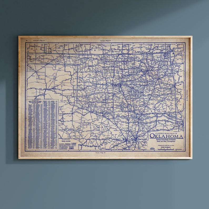 Oklahoma Map Poster: Vintage 1930s Blueprint - Historic Roads Detail image 1