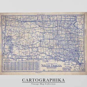 South Dakota Vintage Map Print (1930s Blueprint, Fine Art Paper) image 3