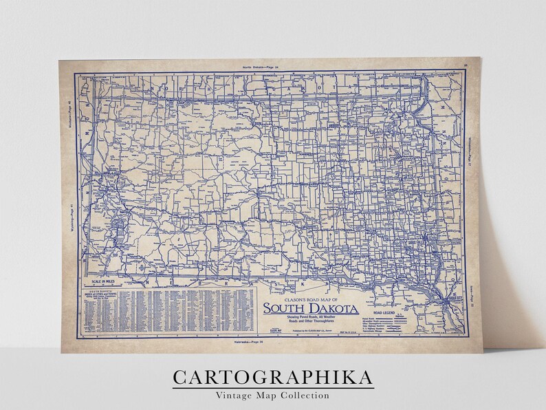 South Dakota Vintage Map Print (1930s Blueprint, Fine Art Paper) image 3