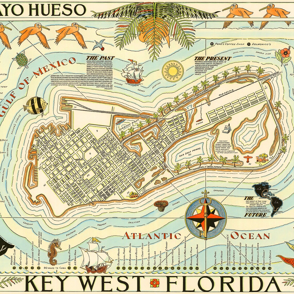 Vintage Map Key West Key West pictorial map Vintage Map | Etsy