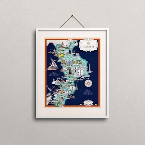 Mapa Kalabrii w stylu vintage, Włochy w wersji ilustrowanej (8x10 lub 16x20 cali) zdjęcie 4